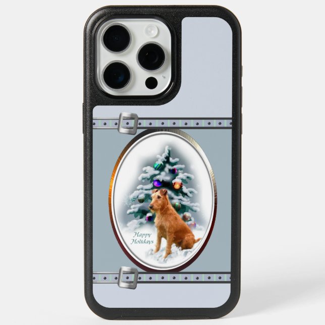 Irish Terrier Cute Blue Christmas Holidays iPhone 15 Pro Max Case (Back)