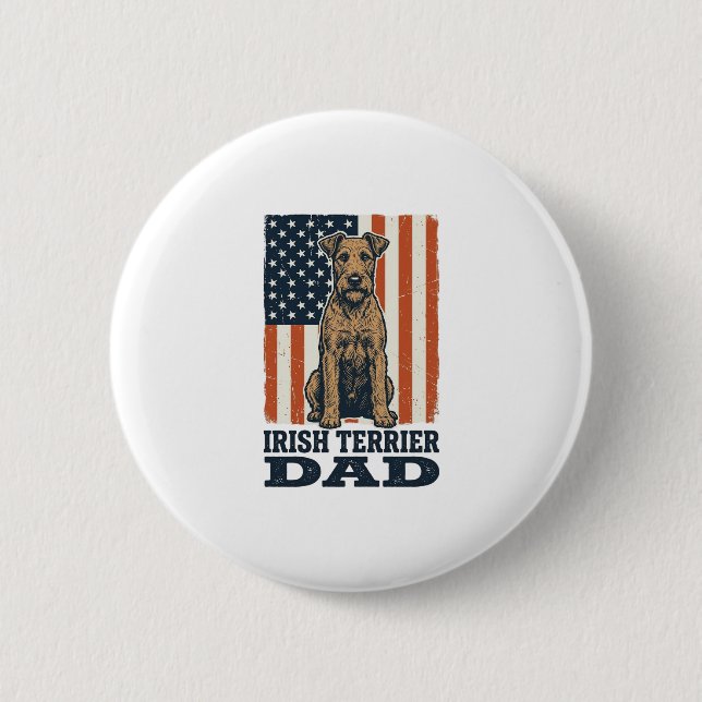 Irish Terrier Dad Patriotic Vintage Button (Front)