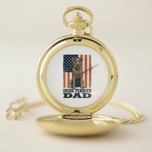 Irish Terrier Dad Patriotic Vintage Pocket Watch