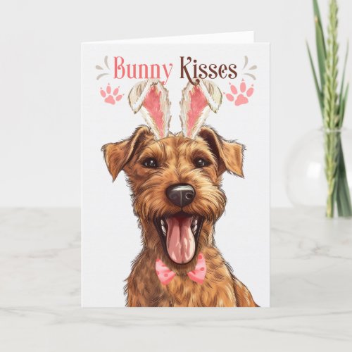 Irish Terrier Dog Bunny Ears for Easter Holiday Card