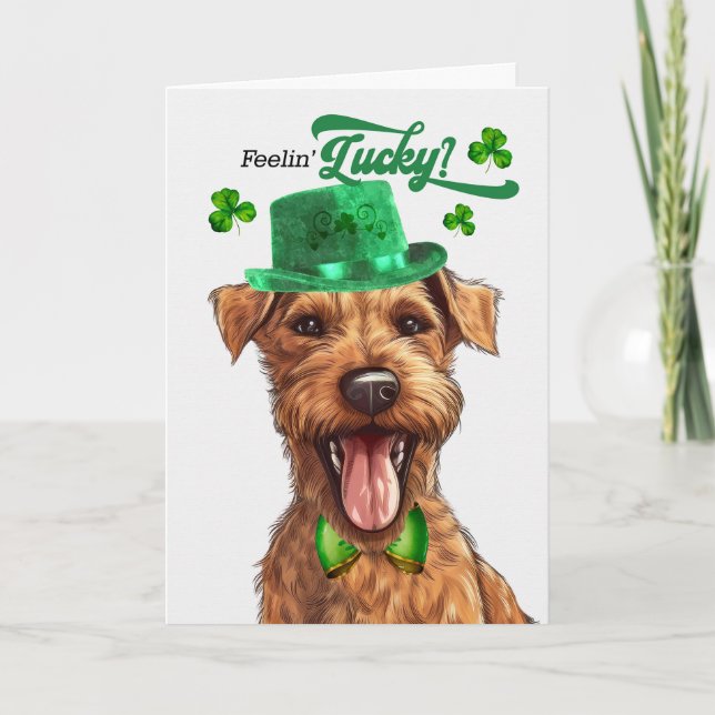 Irish Terrier Dog Feelin' Lucky St Patrick's Day Holiday Card (Front)