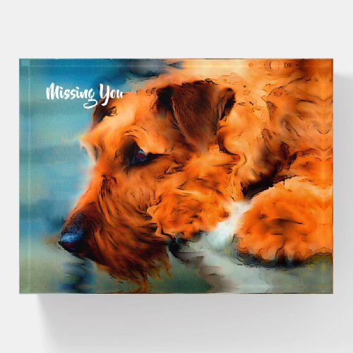 Irish Terrier Dog Missing You Pet Portrait Paperweight