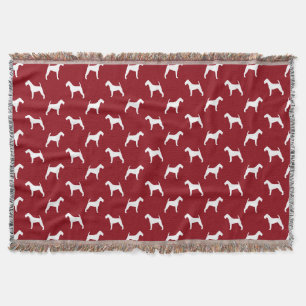 Irish Terrier Dog Silhouettes Pattern Red Throw Blanket