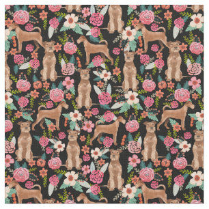 Irish terrier dogs vintage florals black fabric