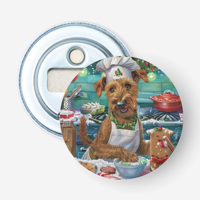 Irish Terrier Holiday Baking: Festive Christmas Bottle Opener (Front)