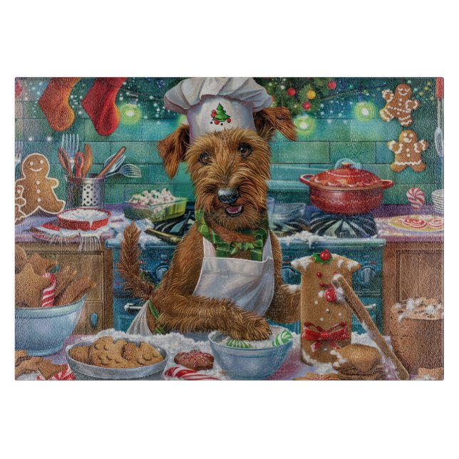 Irish Terrier Holiday Baking: Festive Christmas Cutting Board (Front)