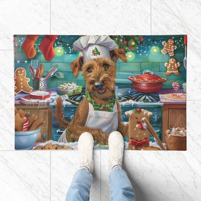Irish Terrier Holiday Baking: Festive Christmas Doormat (Indoor)