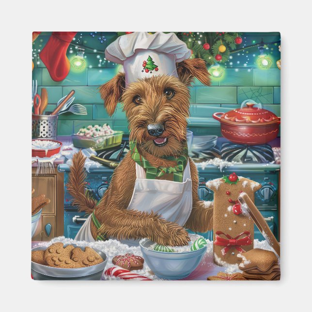 Irish Terrier Holiday Baking: Festive Christmas Magnet (Front)