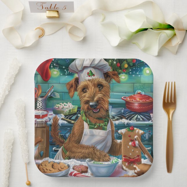 Irish Terrier Holiday Baking: Festive Christmas Paper Plates (Wedding)