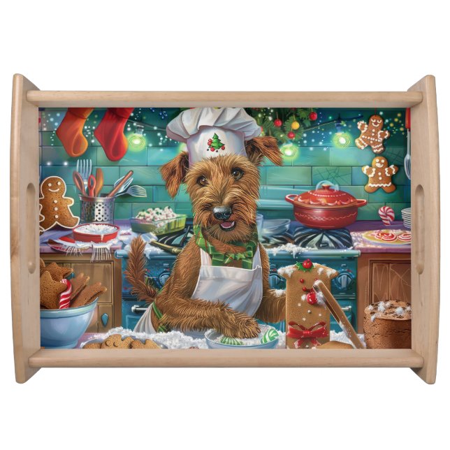 Irish Terrier Holiday Baking: Festive Christmas Serving Tray (Front)