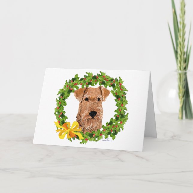 Irish Terrier Holly Wreath Holiday Card (Front)