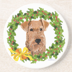 Irish Terrier Holly Wreath Sandstone Coaster