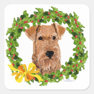 Irish Terrier Holly Wreath Square Sticker
