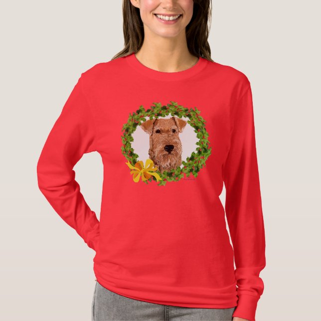 Irish Terrier Holly Wreath T-Shirt (Front)