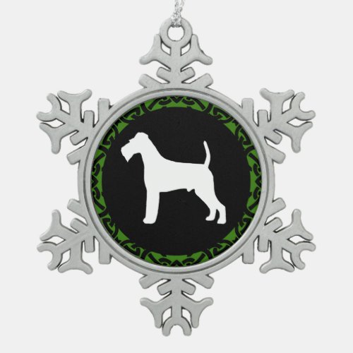 Irish Terrier in Celtic Border Snowflake Pewter Christmas Ornament