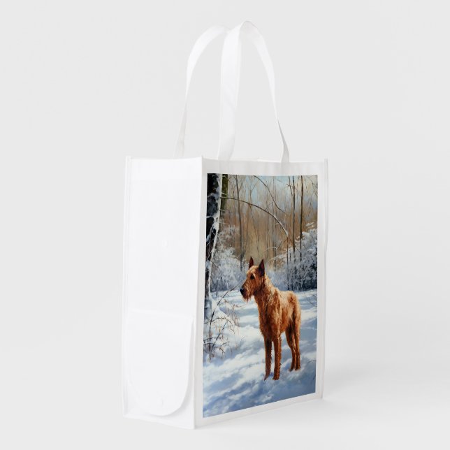 Irish Terrier Let It Snow Christmas Grocery Bag (Front Side)