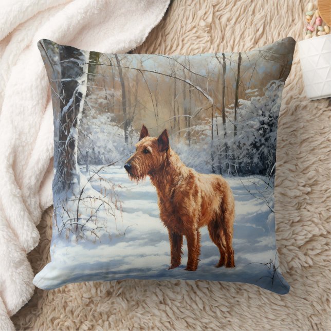 Irish Terrier Let It Snow Christmas Throw Pillow (Blanket)