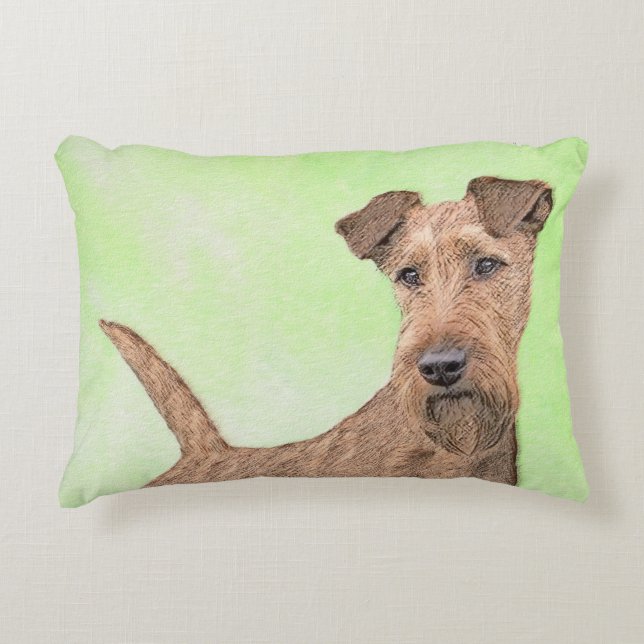 Irish Terrier Painting - Cute Original Dog Art Accent Pillow (Front)