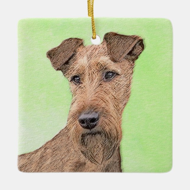 Irish Terrier Painting - Cute Original Dog Art Ceramic Ornament (Front)
