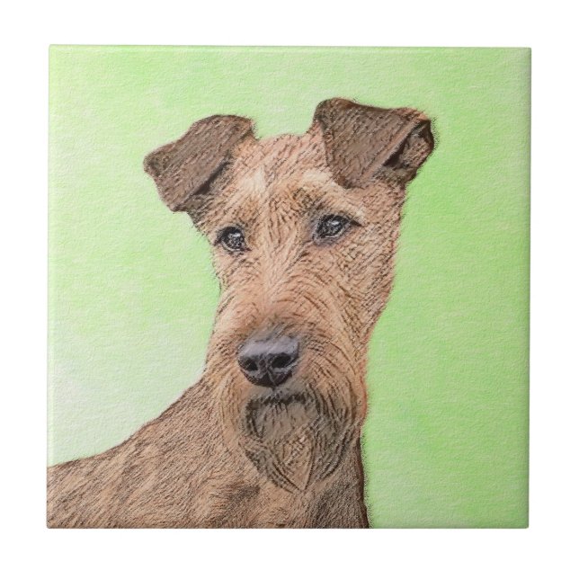 Irish Terrier Painting - Cute Original Dog Art Ceramic Tile (Front)