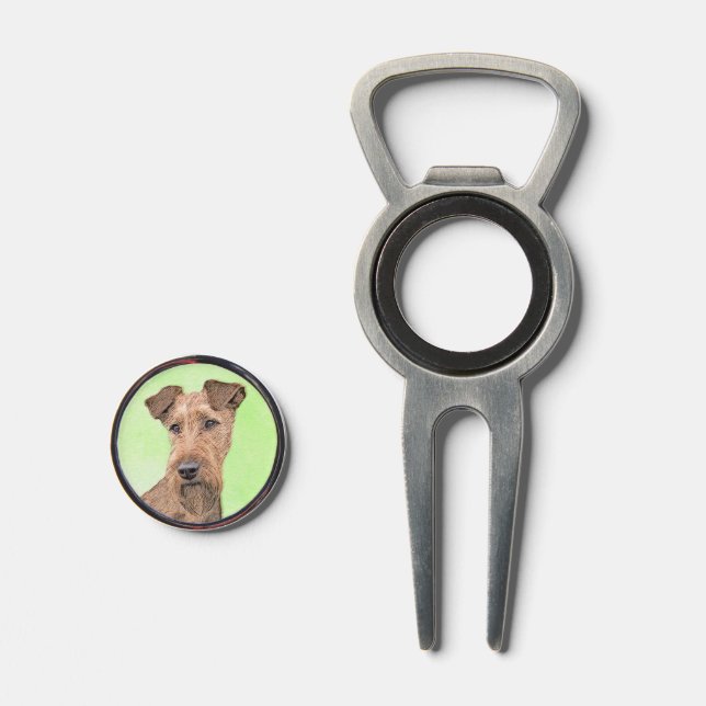 Irish Terrier Painting - Cute Original Dog Art Divot Tool (Front (Open))