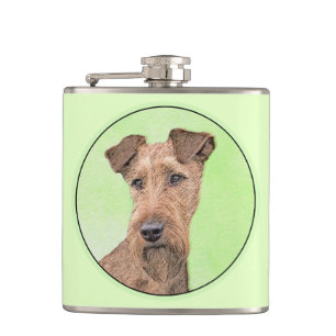 Irish Terrier Painting - Cute Original Dog Art Flask