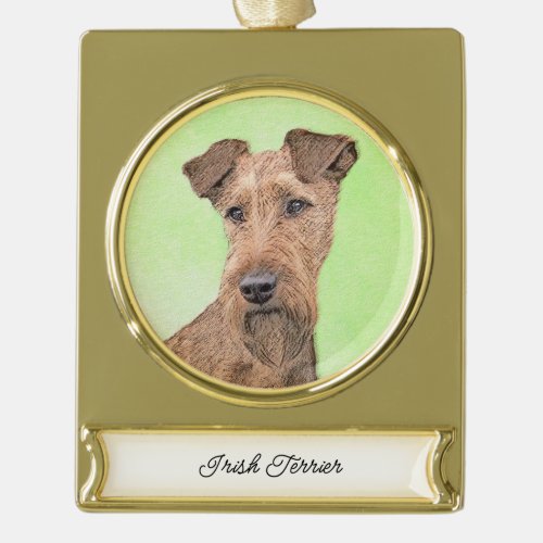 Irish Terrier Painting _ Cute Original Dog Art Gold Plated Banner Ornament