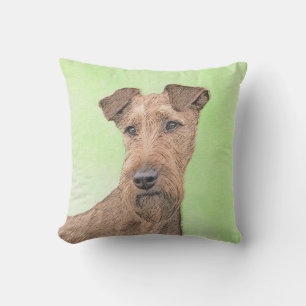 Irish Terrier Painting - Cute Original Dog Art Outdoor Pillow