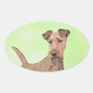 Irish Terrier Painting - Cute Original Dog Art Oval Sticker