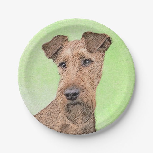 Irish Terrier Painting - Cute Original Dog Art Paper Plates (Front)