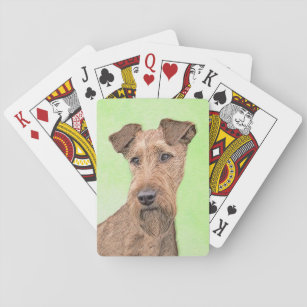 Irish Terrier Painting - Cute Original Dog Art Playing Cards