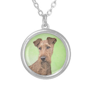 Irish Terrier Painting - Cute Original Dog Art Silver Plated Necklace