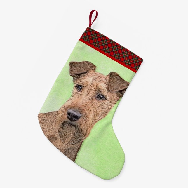 Irish Terrier Painting - Cute Original Dog Art Small Christmas Stocking (Front (Hanging))