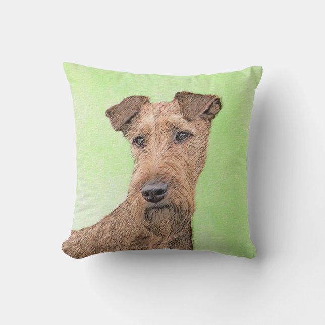 Irish Terrier Painting - Cute Original Dog Art Throw Pillow (Front)