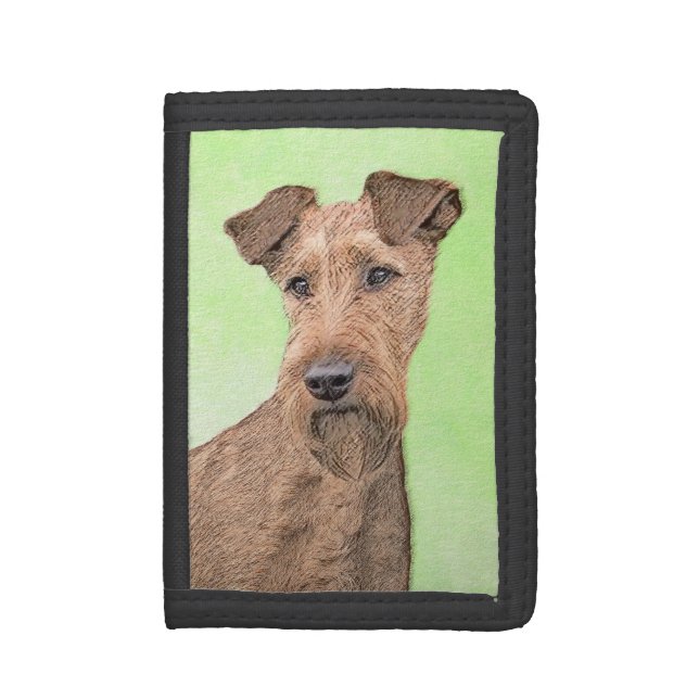 Irish Terrier Painting - Cute Original Dog Art Trifold Wallet (Front Vertical)