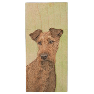 Irish Terrier Painting - Cute Original Dog Art Wood Flash Drive