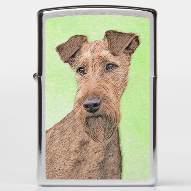 Irish Terrier Painting - Cute Original Dog Art Zippo Lighter (Front)