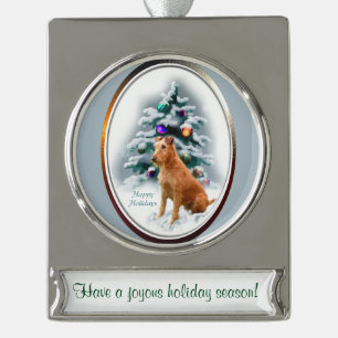 Irish Terrier Personalized Christmas Silver Plated Banner Ornament