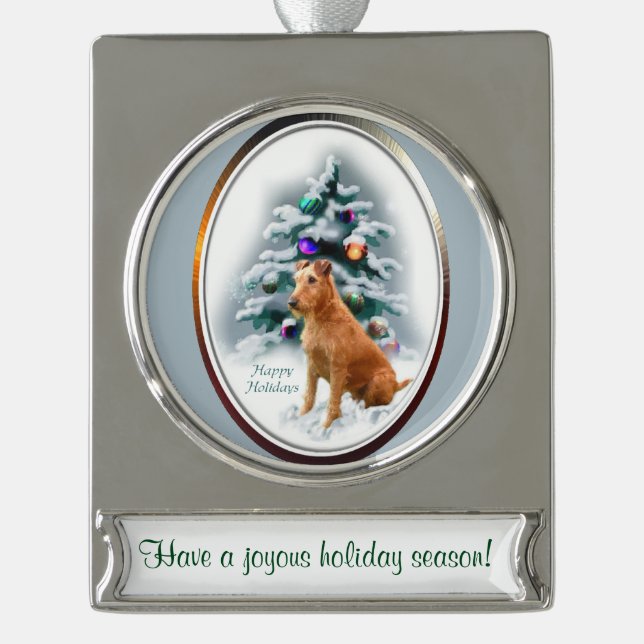 Irish Terrier Personalized Christmas Silver Plated Banner Ornament (Front)