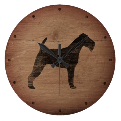 Irish Terrier Silhouette Rustic Large Clock