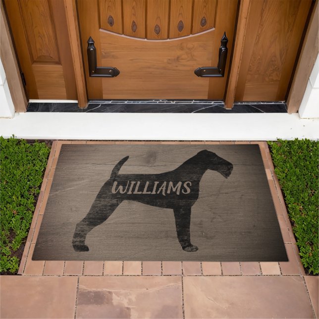 Irish Terrier Silhouette Rustic Style Personalized Doormat (Outdoor)