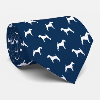 Irish Terrier Silhouettes Pattern Blue and White Tie