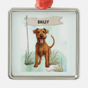 Irish Terrier Watercolor Personalized Dog Metal Ornament