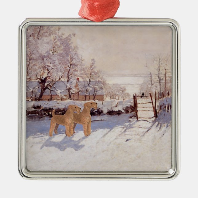 Irish Terriers in Winter Metal Ornament (Front)
