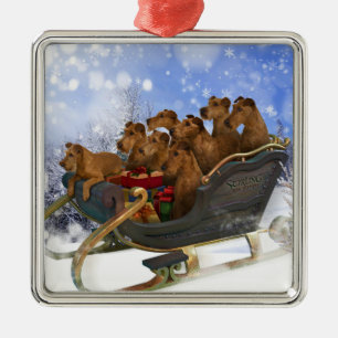 Irish Terriers Sleigh Ride Metal Ornament