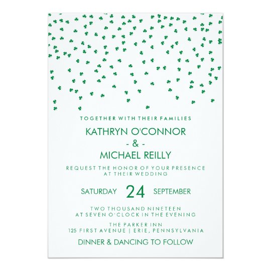 Irish Theme Wedding Shamrock Confetti on White Card Zazzle