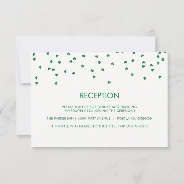 Irish Theme Wedding Shamrock Confetti | Reception Invitation (Front)