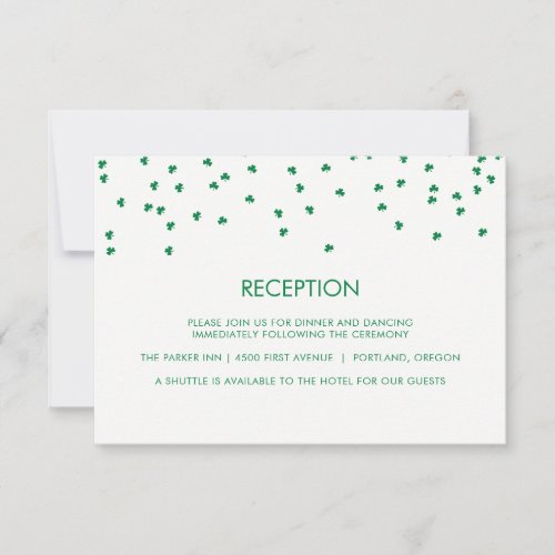 Irish Theme Wedding Shamrock Confetti  Reception Invitation