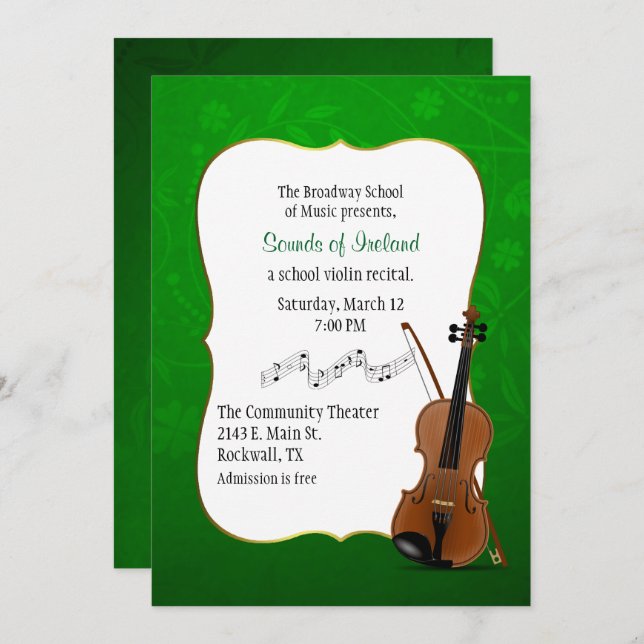 Irish Themed Violin Recital Invitation (Front/Back)