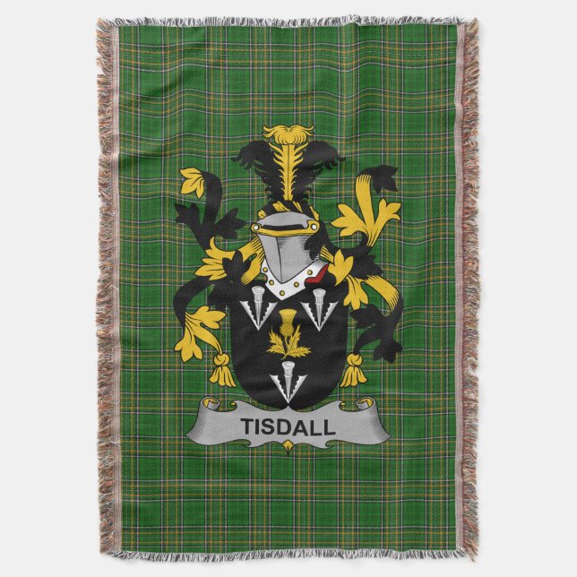  Irish Tisdall or Tisdale Coat of Arms Family Cres Throw Blanket (Front Vertical)